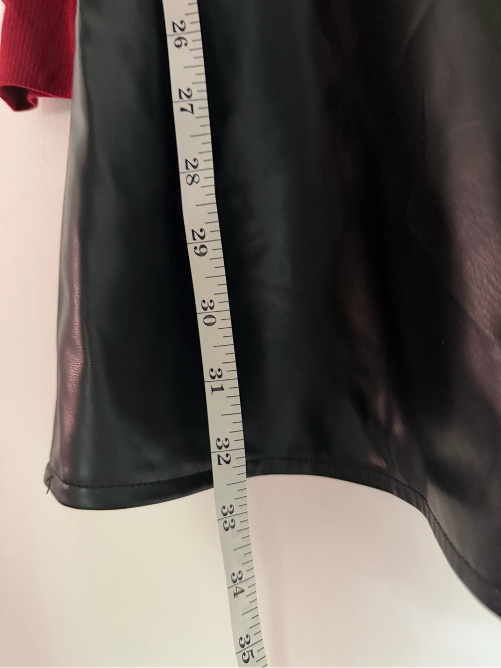 Cupshe Red V-Neck Long Sleeve Dress with Black Faux Leather Skirt - Picture 3 of 5